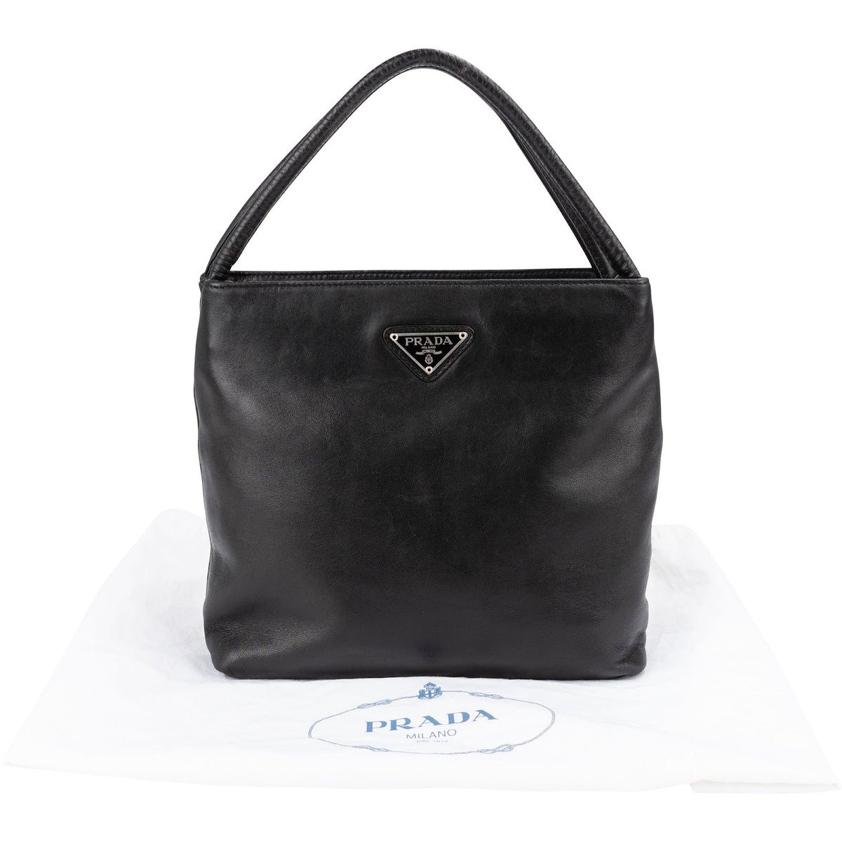 Prada Black Nappa Leather Triangle Tote Handbag