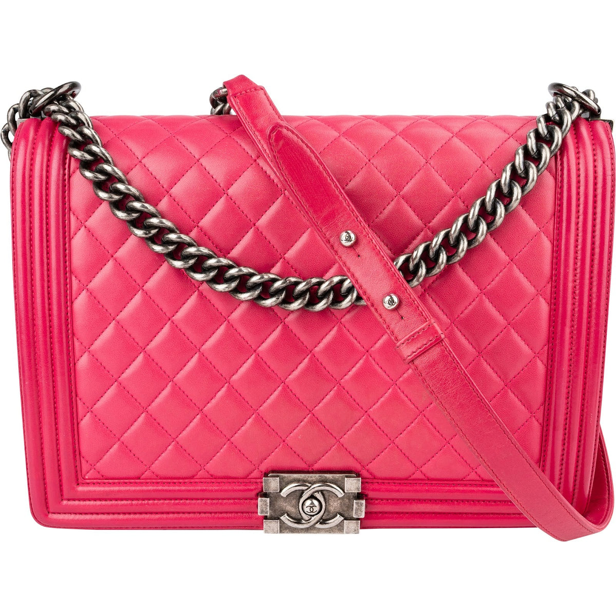 Chanel Grote Boy crossbodytas van roze doorgestikt lamsleer