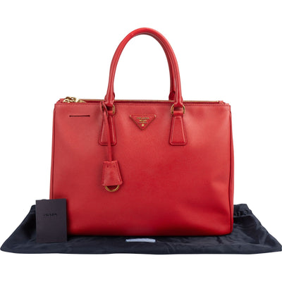 Prada Red Saffiano Leather Galleria Tote Handbag