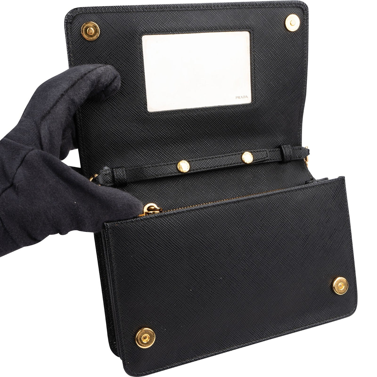 Prada Wallet On Chain aus schwarzem Saffiano-Leder – Ansicht 9