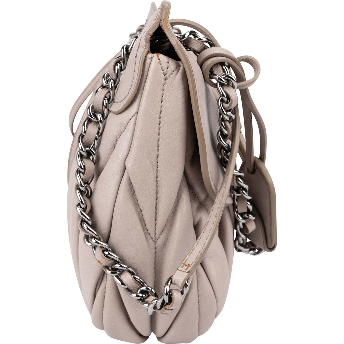Borsa a tracolla Coffer in pelle nappa matelassé grigia Miu Miu
