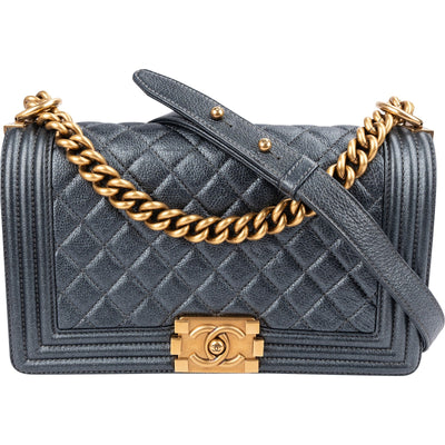 Chanel Quilted Grained Calfskin Medium Boy Single Flap Crossbody Bag