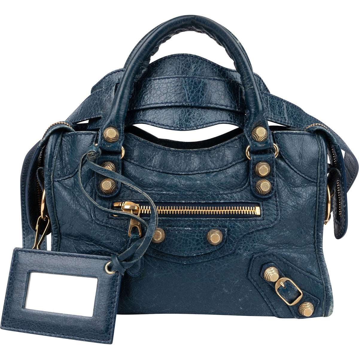 Balenciaga Blau Mini City aus Leder – Vorderansicht