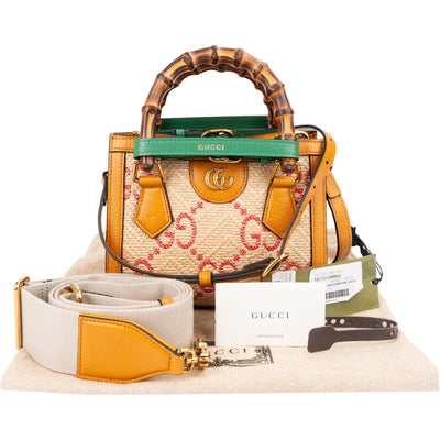 Gucci Limited Raffia Jumbo Monogram GG Diana Mini Tote Handbag