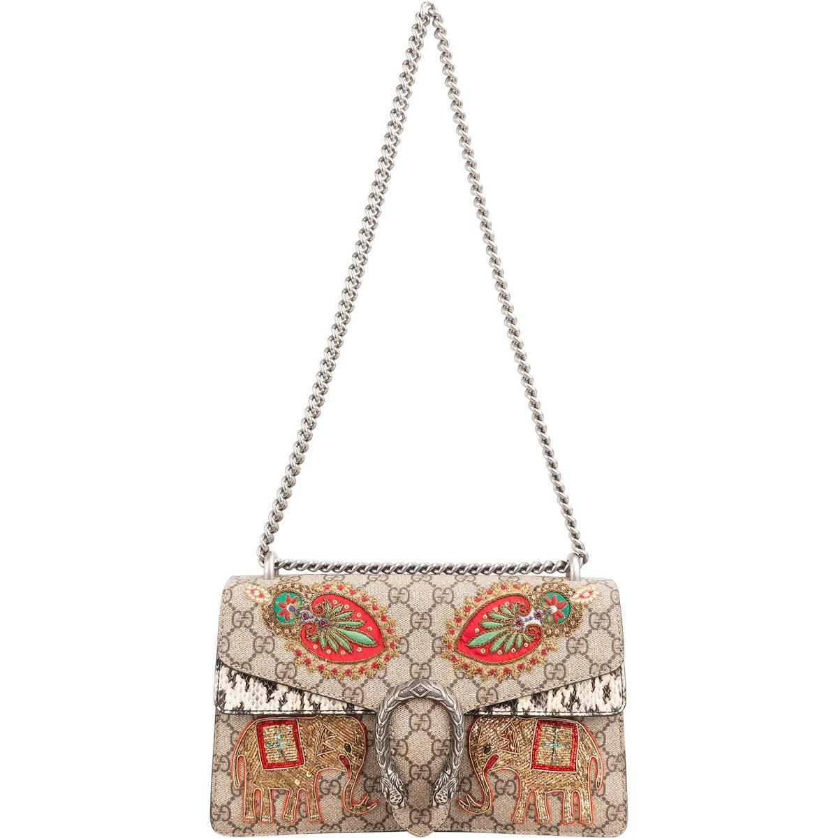 Borsa a spalla Dionysus Gucci Limited in tela GG Supreme con ricami e dettagli in pitone