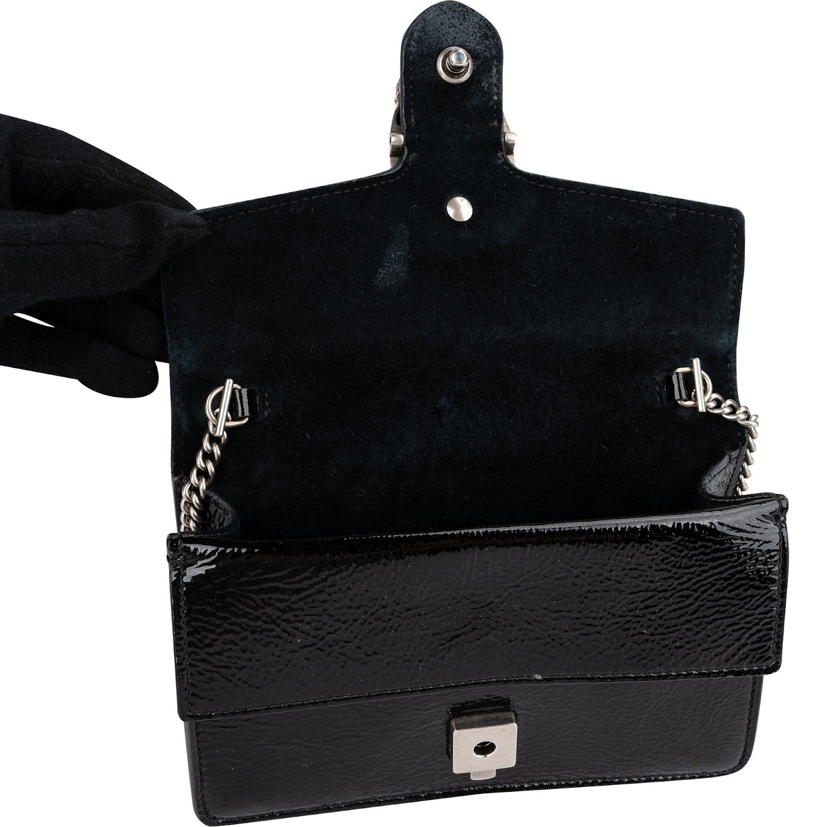 Gucci Dionysus Super Mini Crossbody Bag in Wrinkled Patent Leather