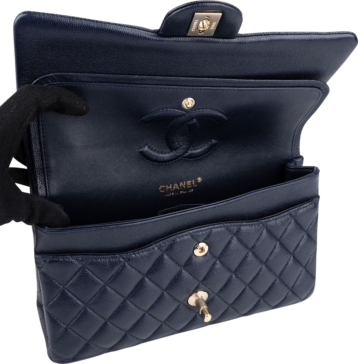 Chanel Caviar Medium Gold Double Flap Schultertasche, Bild 13 von 14