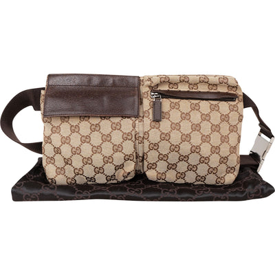 Gucci crossbody heuptas van generfd leer en GG-canvas met monogram
