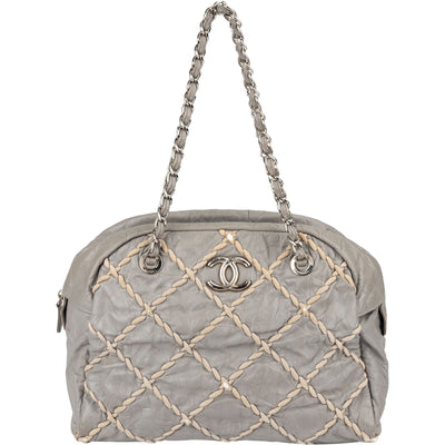 Borsa a spalla Chanel Bowler in pelle stropicciata con intrecci