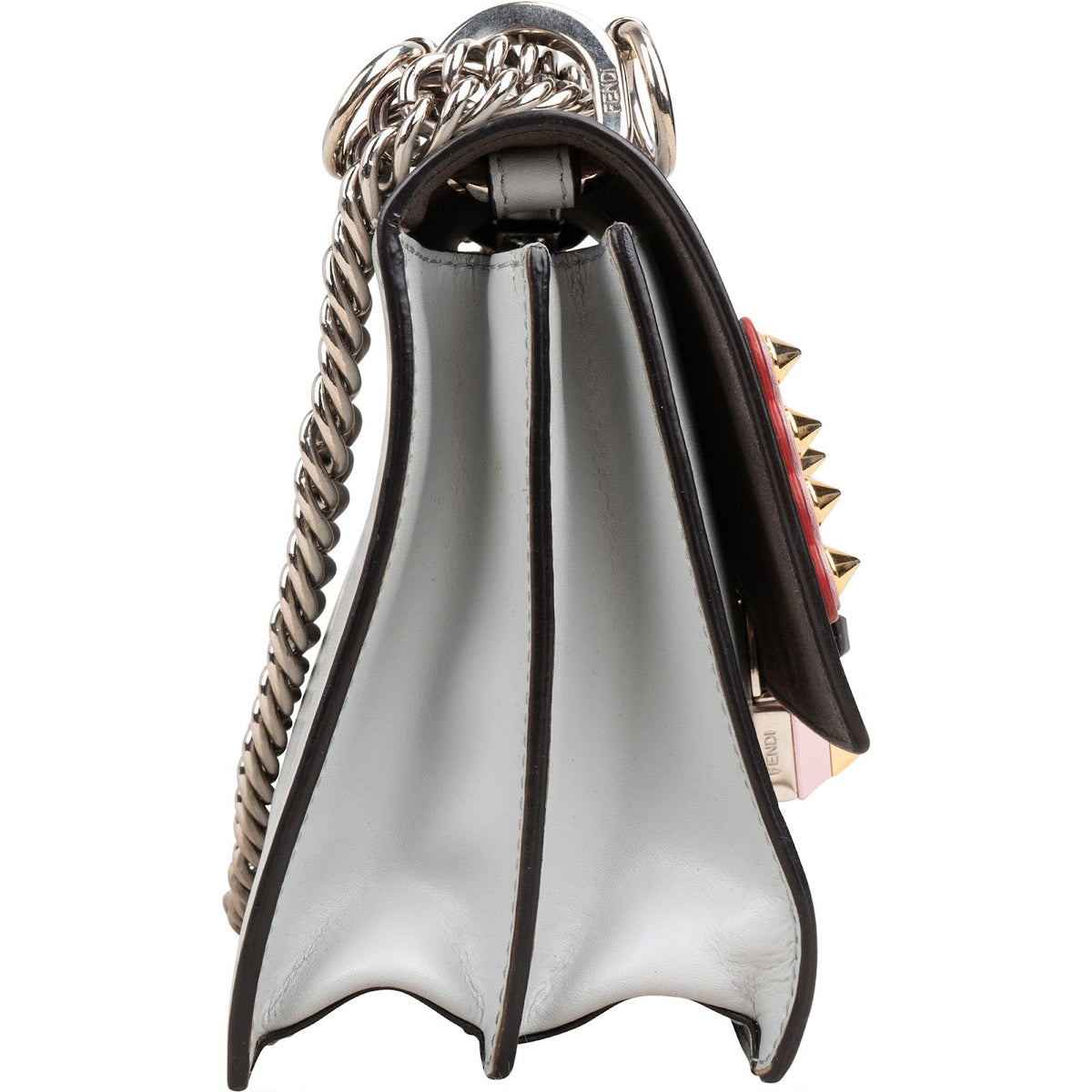 Fendi lichtblauwe lederen Can I met studs Emblem crossbody tas