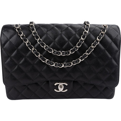 Chanel Caviar Palladium Maxi Double Flap Umhängetasche