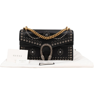 Gucci Black Soft Leather Dionysus Studded Shoulder Bag