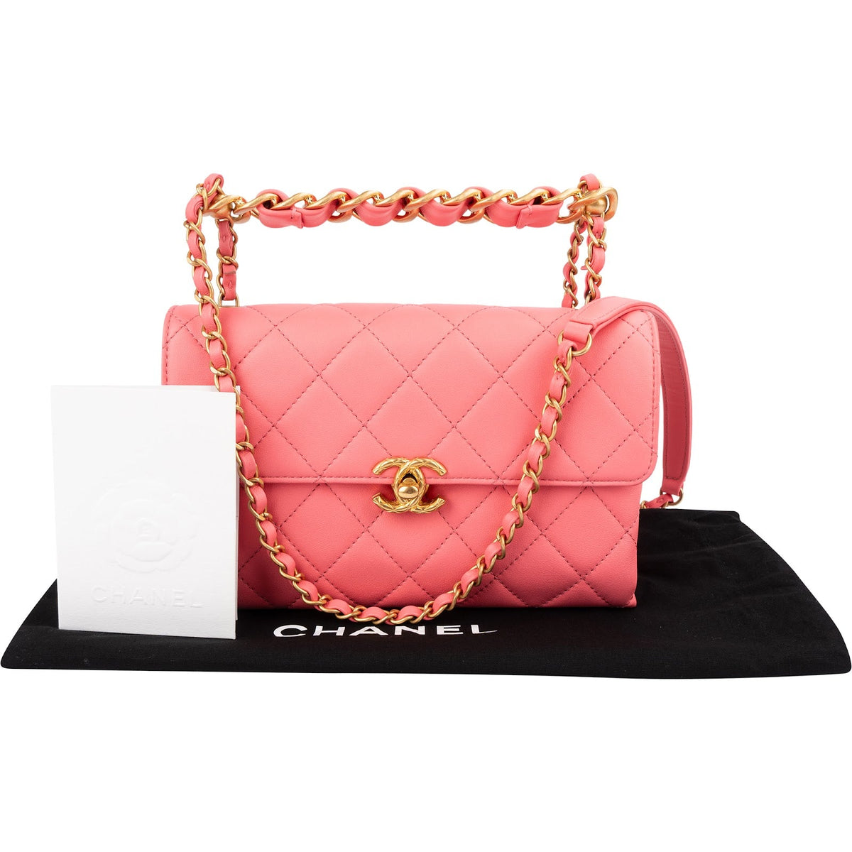 Chanel roze lederen gewatteerde lamsleren Top Handle Single Flap handtas