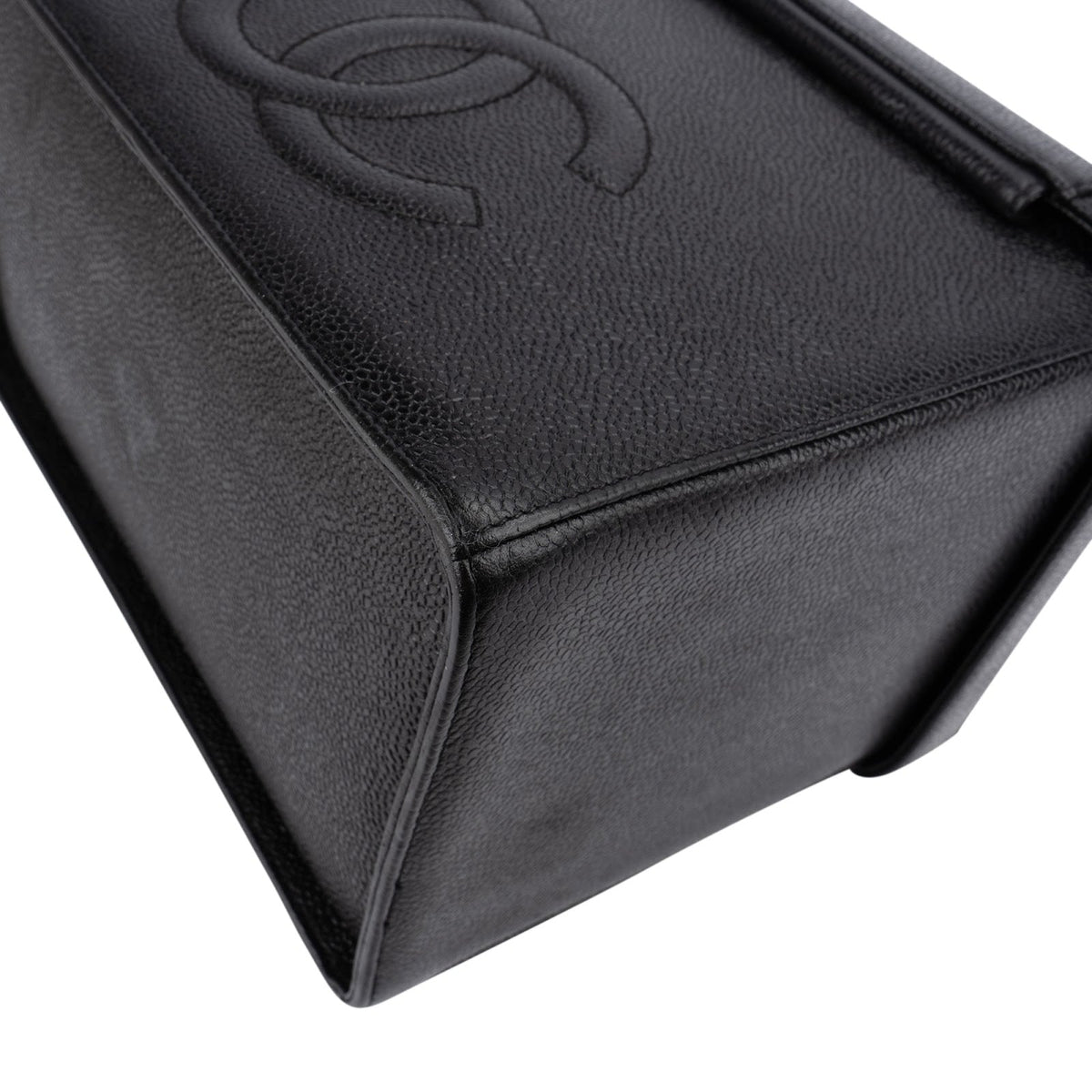 Sac à main Chanel CC Vanity Case à poignée en cuir caviar noir, pièces métalliques plaquées or 24K