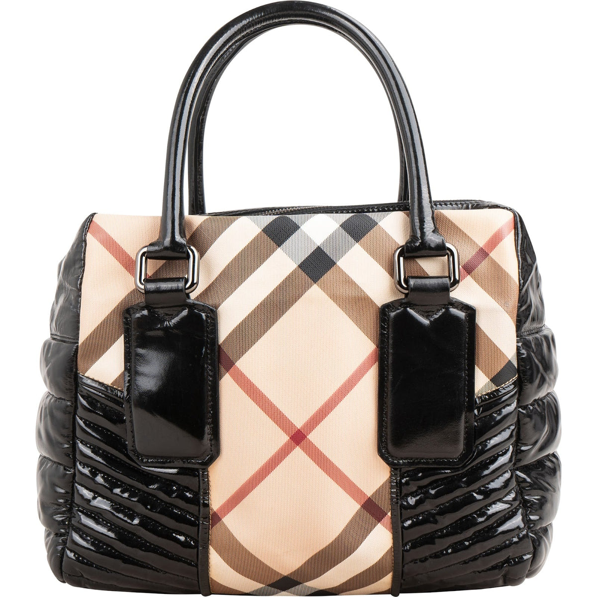 Burberry Haymarket Check Tote aus Canvas und Lackleder – Vorderansicht