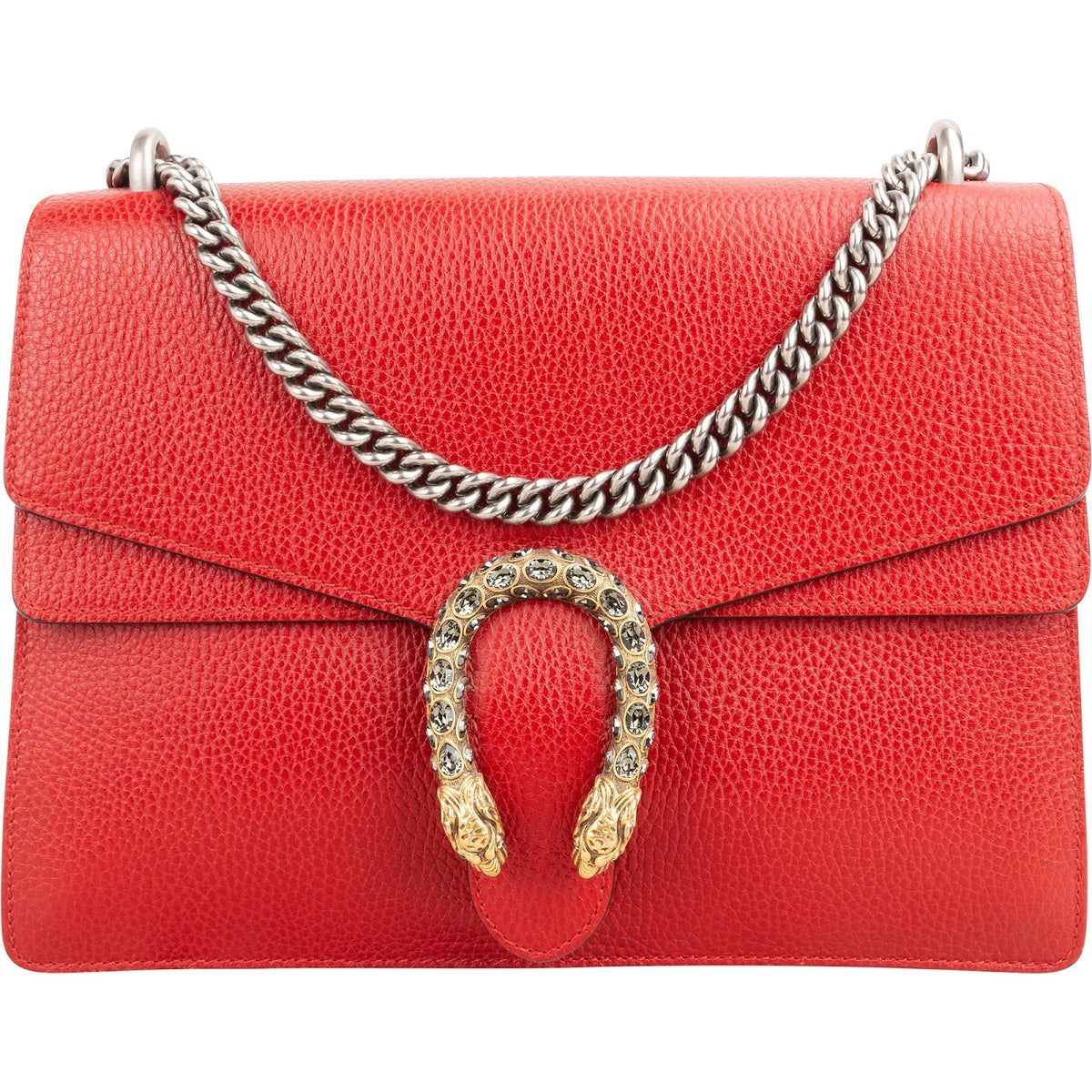Bolso de hombro y bandolera Dionysus de piel roja con cristales de Gucci