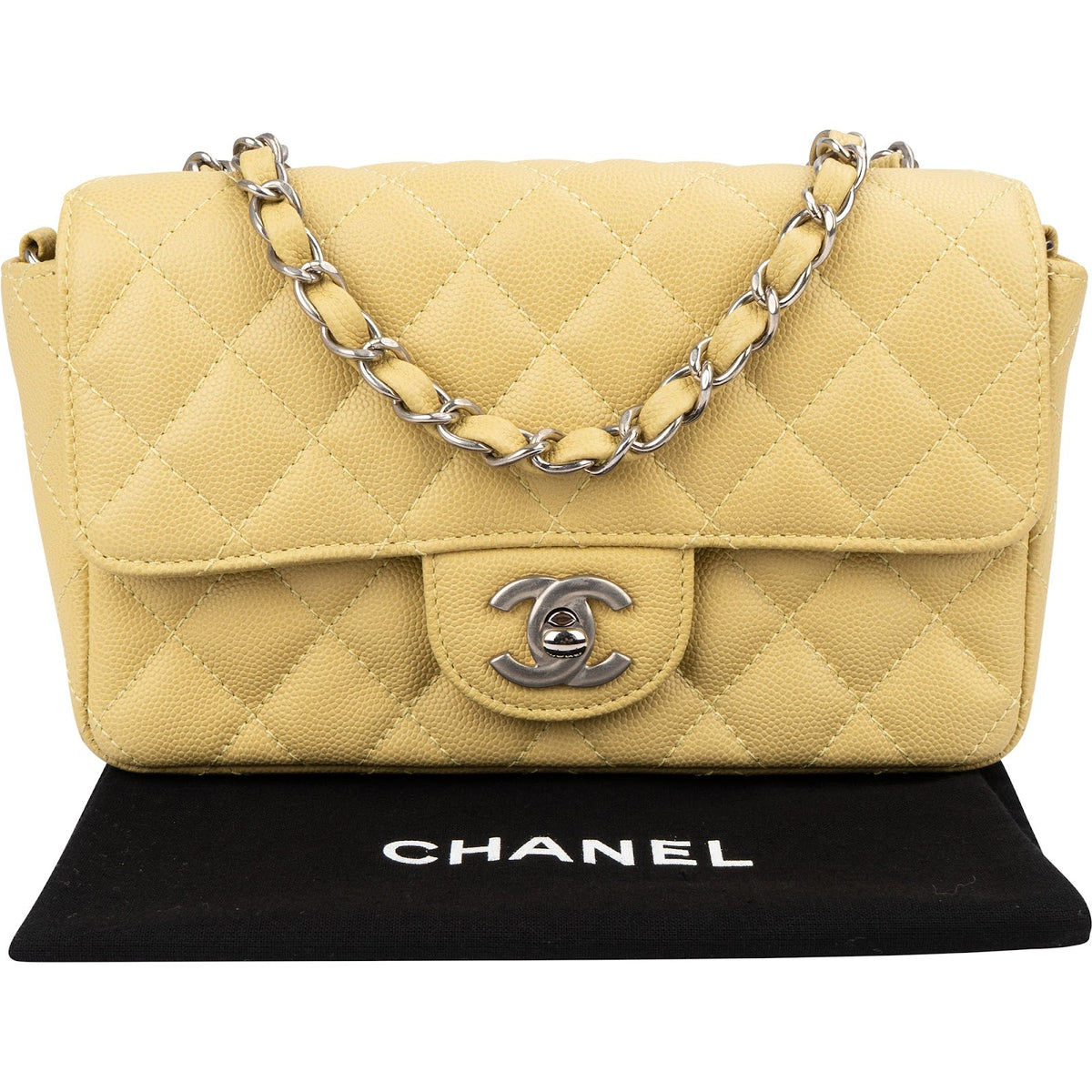 Chanel gewatteerde Caviar lederen Palladium Mini Rectangular Single Flap crossbody tas