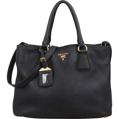 Prada Black Vitello Daino Leather Large Tote Handbag