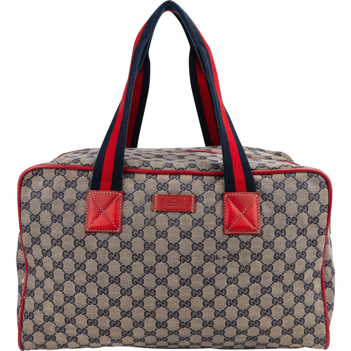 Gucci Monogram GG Plus Canvas Web Stripe Boston 40 aus Canvas und Leder – Vorderansicht