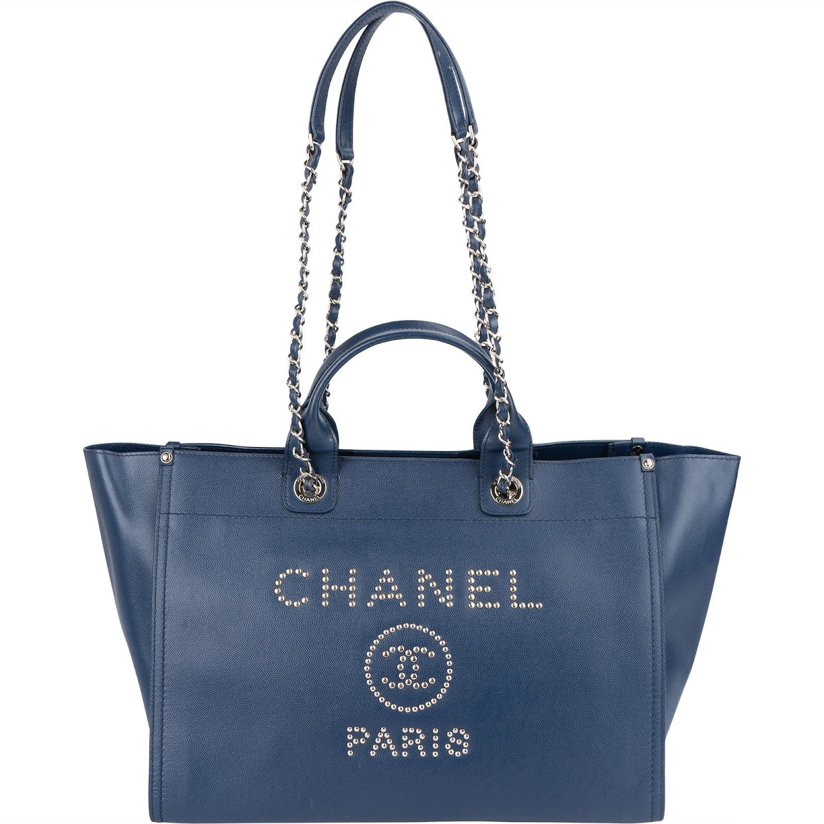Sac cabas Chanel Deauville en cuir caviar bleu