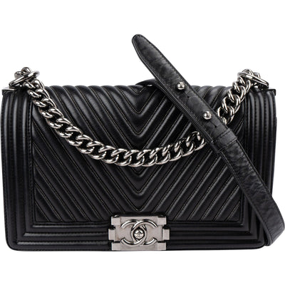 Chanel Chevron Calfskin Palladium Medium Boy Single Crossbody Bag