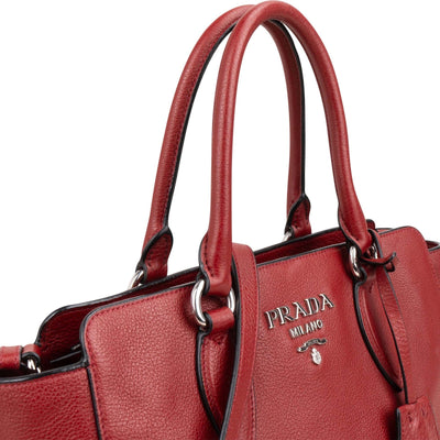 Prada Red Vitello Daino Leather Tote Handbag