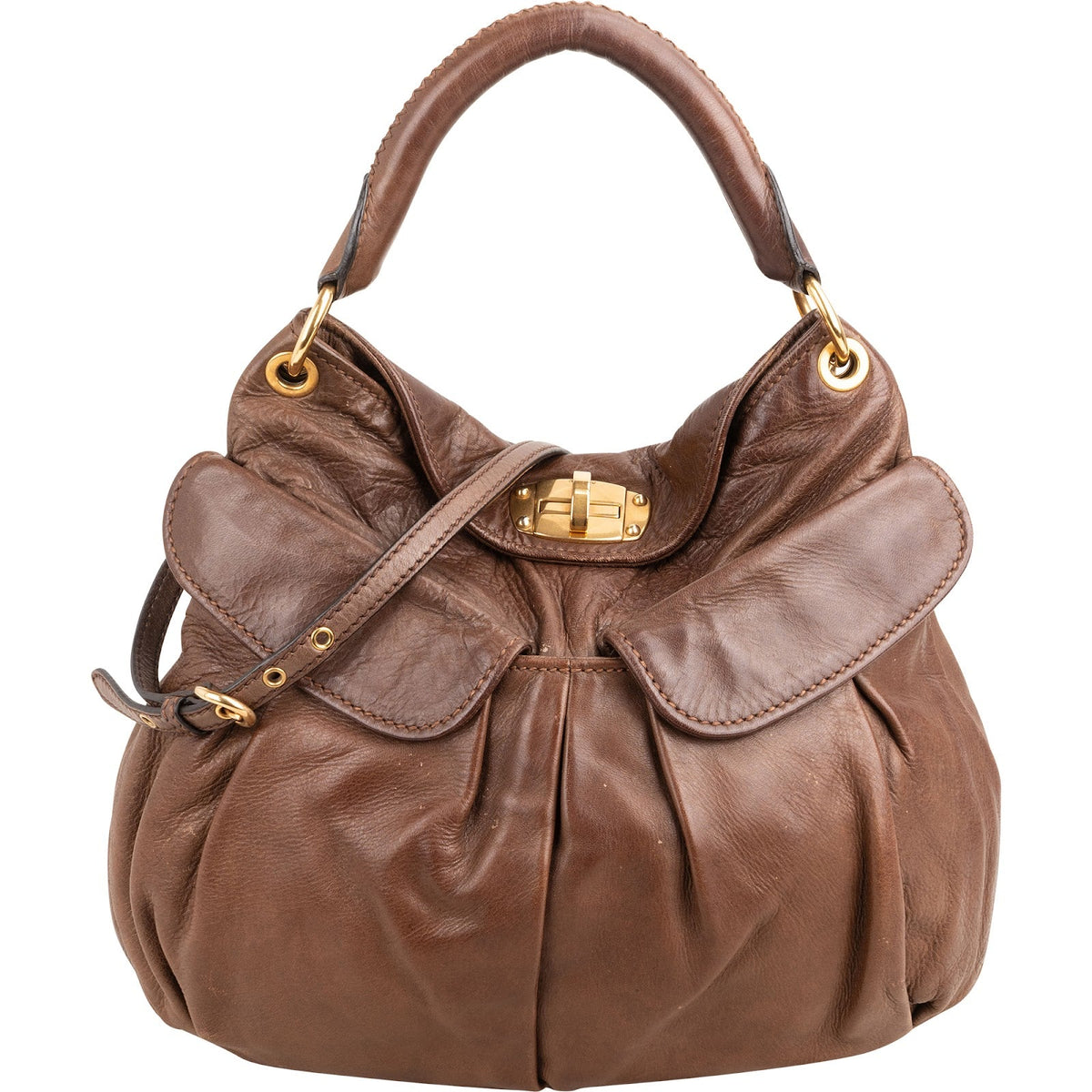 Miu Miu Vitello Daino Coffer Hobo aus Leder – Vorderansicht