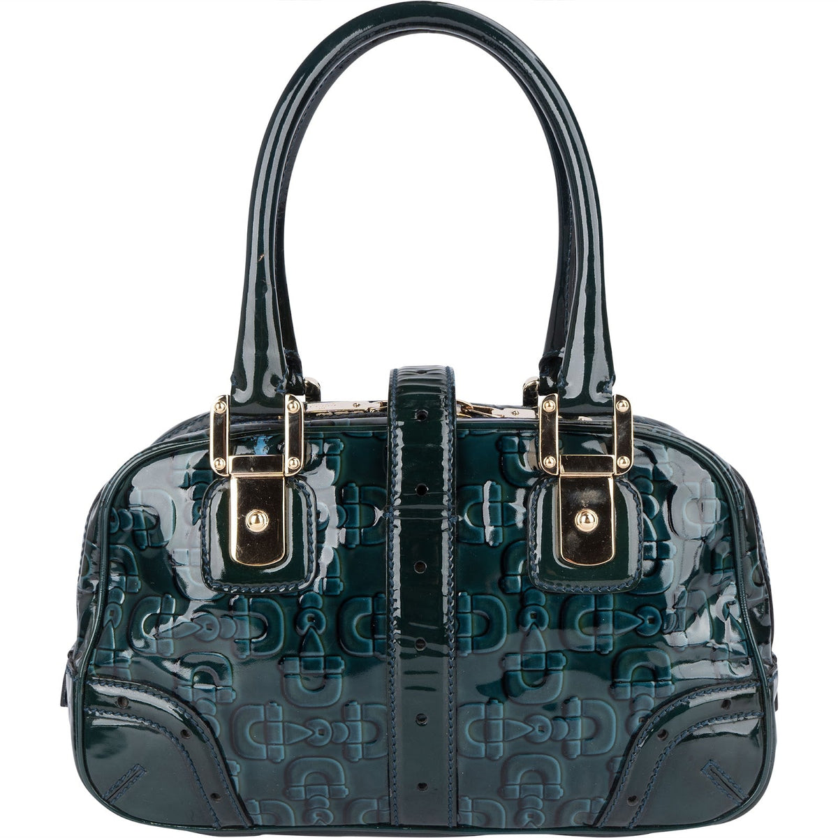Gucci Monogram Lackleder Horsebit Boston Handtasche, Bild 5 von 11