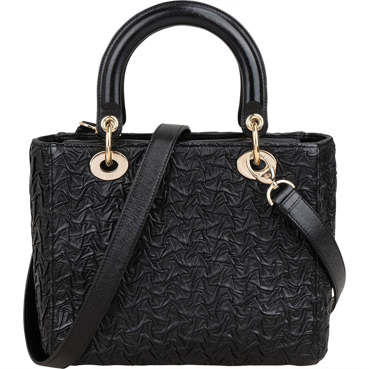 Christian Dior Black Crinkled Lambskin Small Lady Dior Handbag
