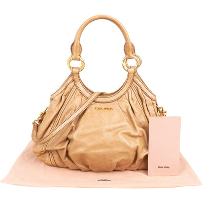 Miu Miu Beige Vitello Lux Leather Hobo Shoulder Bag