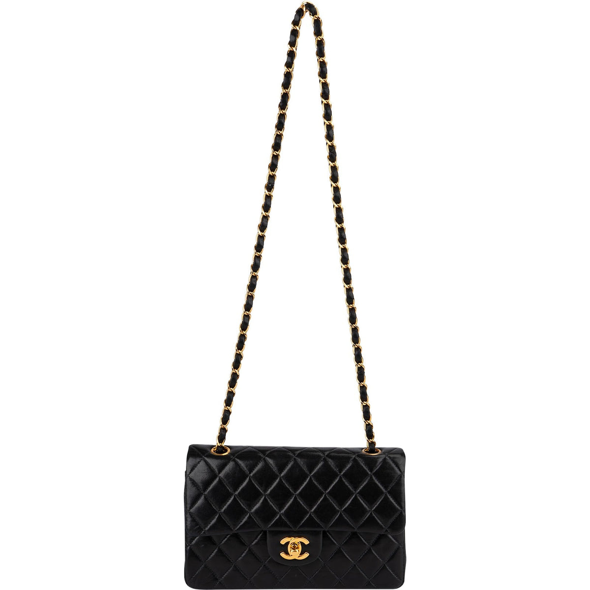 Borsa a spalla Chanel Small Double Flap in pelle di agnello trapuntata con finiture in oro 24K