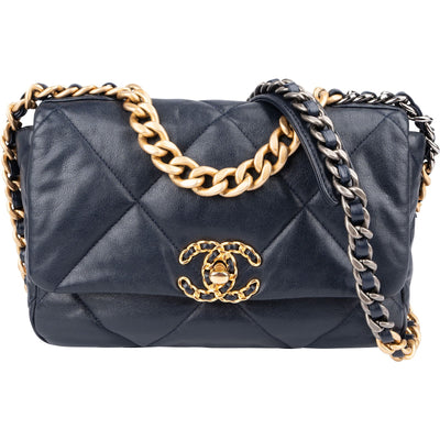 Chanel 19 Quilted Navy Lambskin Single Flap Crossbody Bag