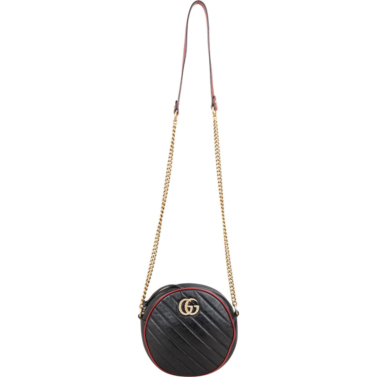 Bolso bandolera redondo GG Marmont de Gucci en piel acolchada bicolor