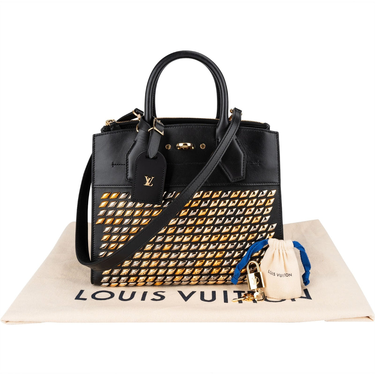 Louis Vuitton Zwarte Leren City Steamer PM Handtas met Studs