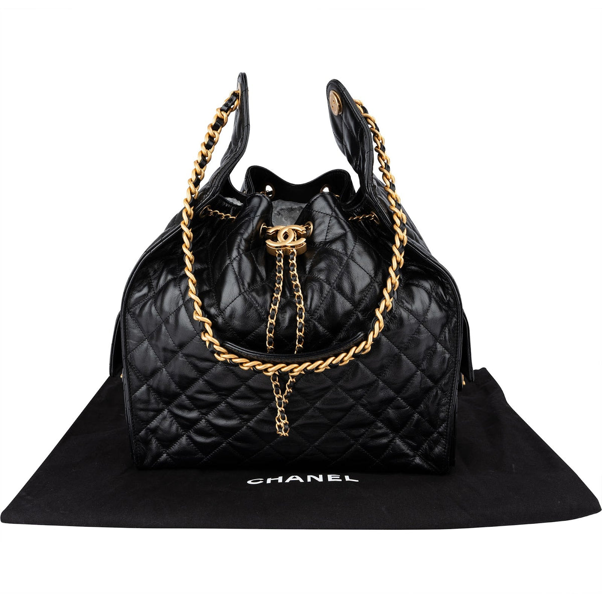 Chanel 25 Medium gewatteerde lamsleren bucket-schoudertas met trekkoord