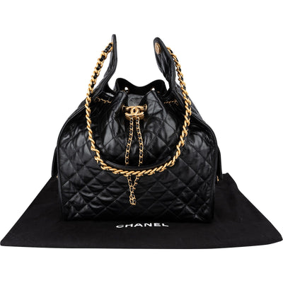 Chanel 25 Quilted Lambskin Drawstring Bucket Shoulder Bag Medium