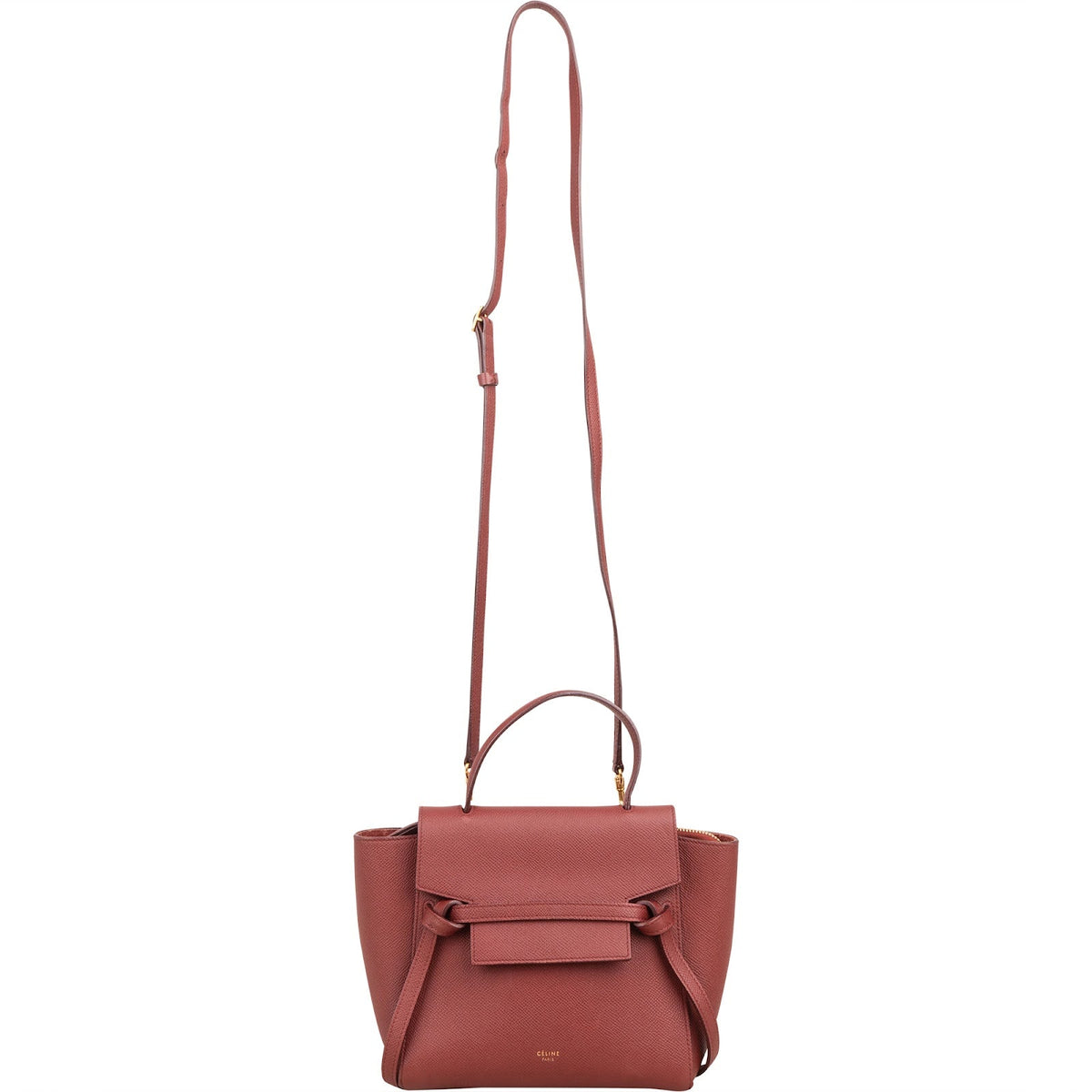 Borsa a mano Nano Belt in pelle di vitello granata rossa Céline