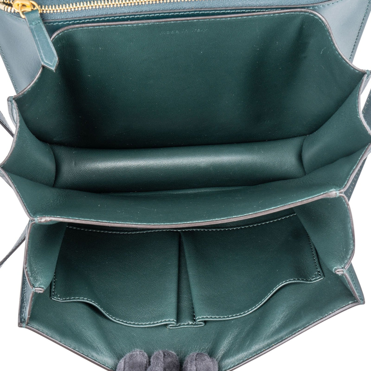 Celine Classic Box Medium aus dunkelgrünem Box-Kalbsleder – Ansicht 9