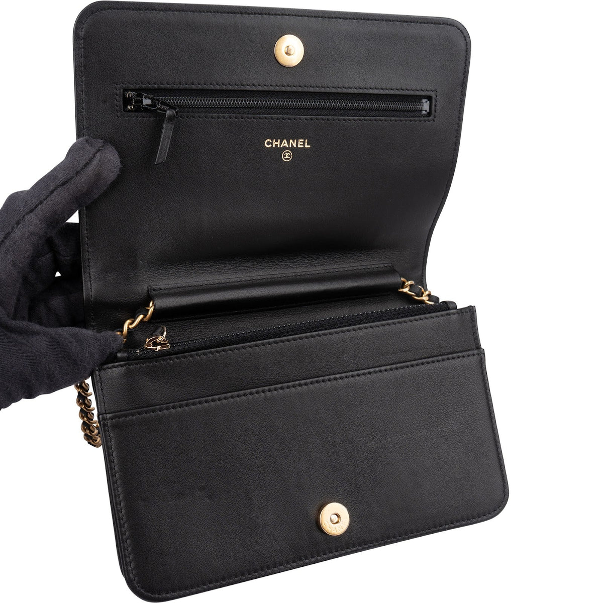 Chanel Small Boy Wallet On Chain aus gestepptem Lammleder – Ansicht 11