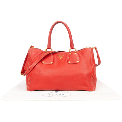 Prada Grained Red Vitello Daino Tote Handbag