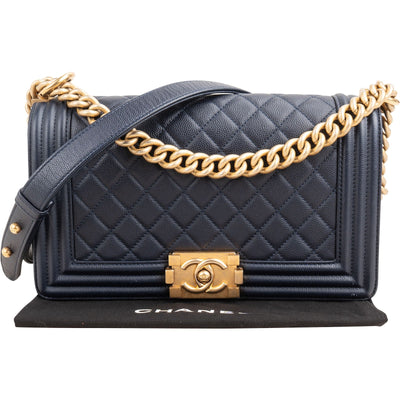 Chanel Quilted Caviar Leather Medium Boy Single Flap Crossbody Bag