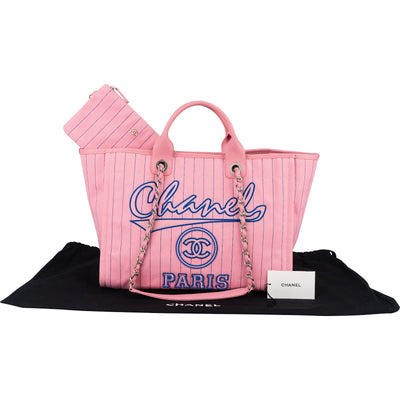Chanel Canvas Pinstripe Bicolor Deauville Baseball Tote Shopper Shoulder Bag