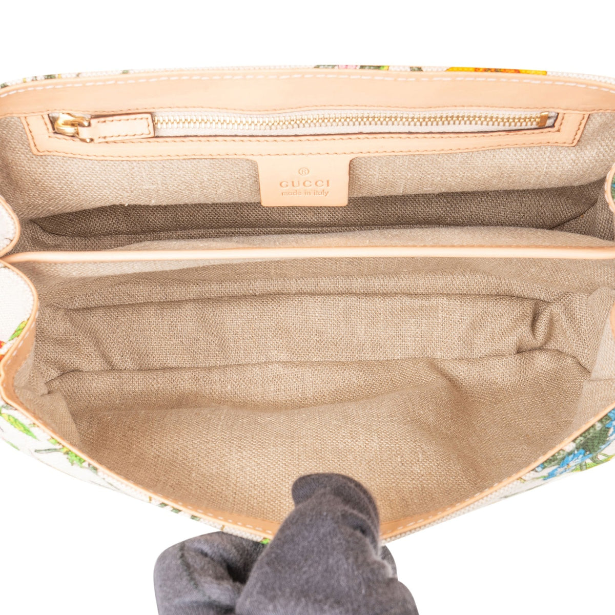 Gucci Rose Leder Flora Print Canvas Bamboo Henkeltasche, Bild 9 von 12