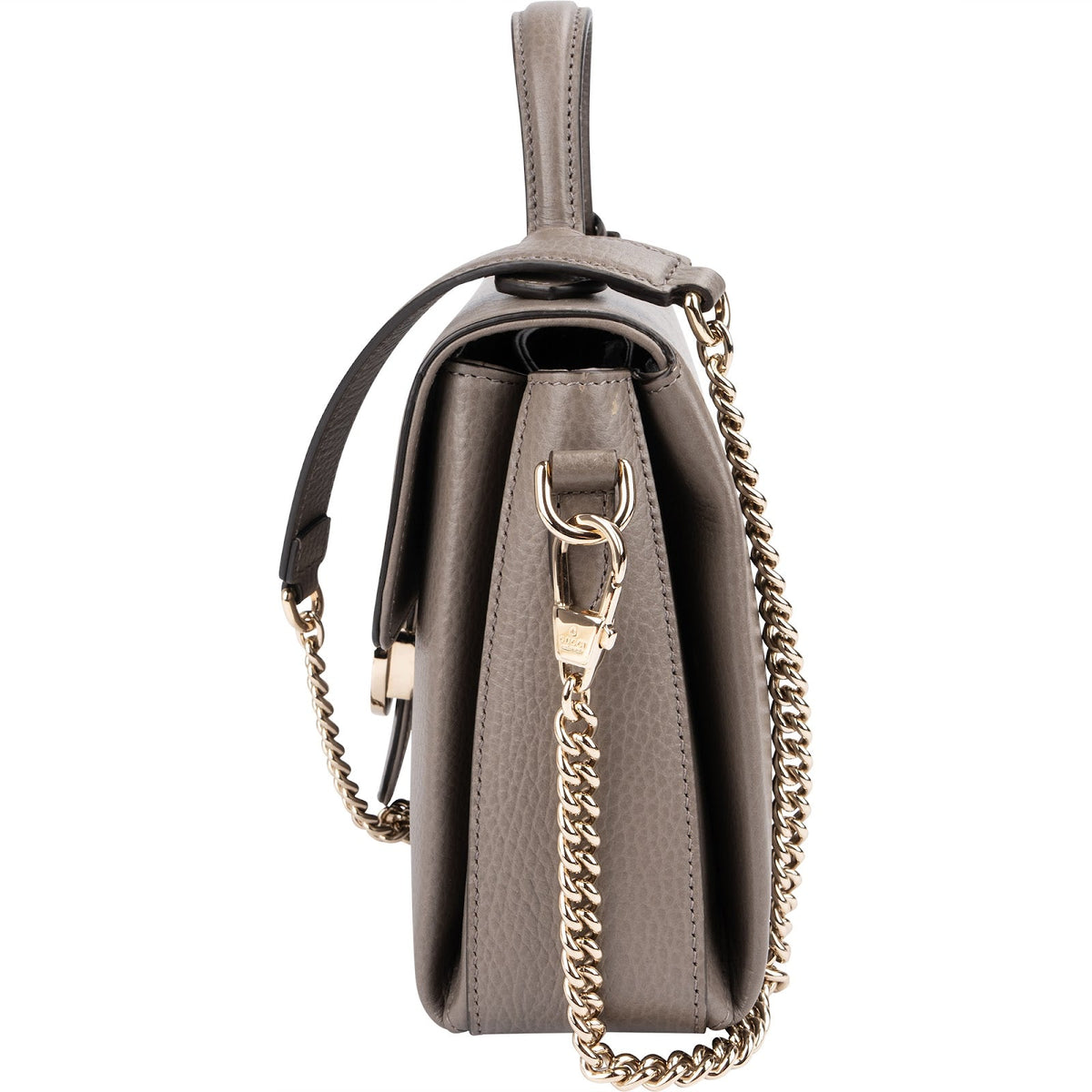 Sac à main Gucci Interlocking GG à poignée en cuir grainé taupe