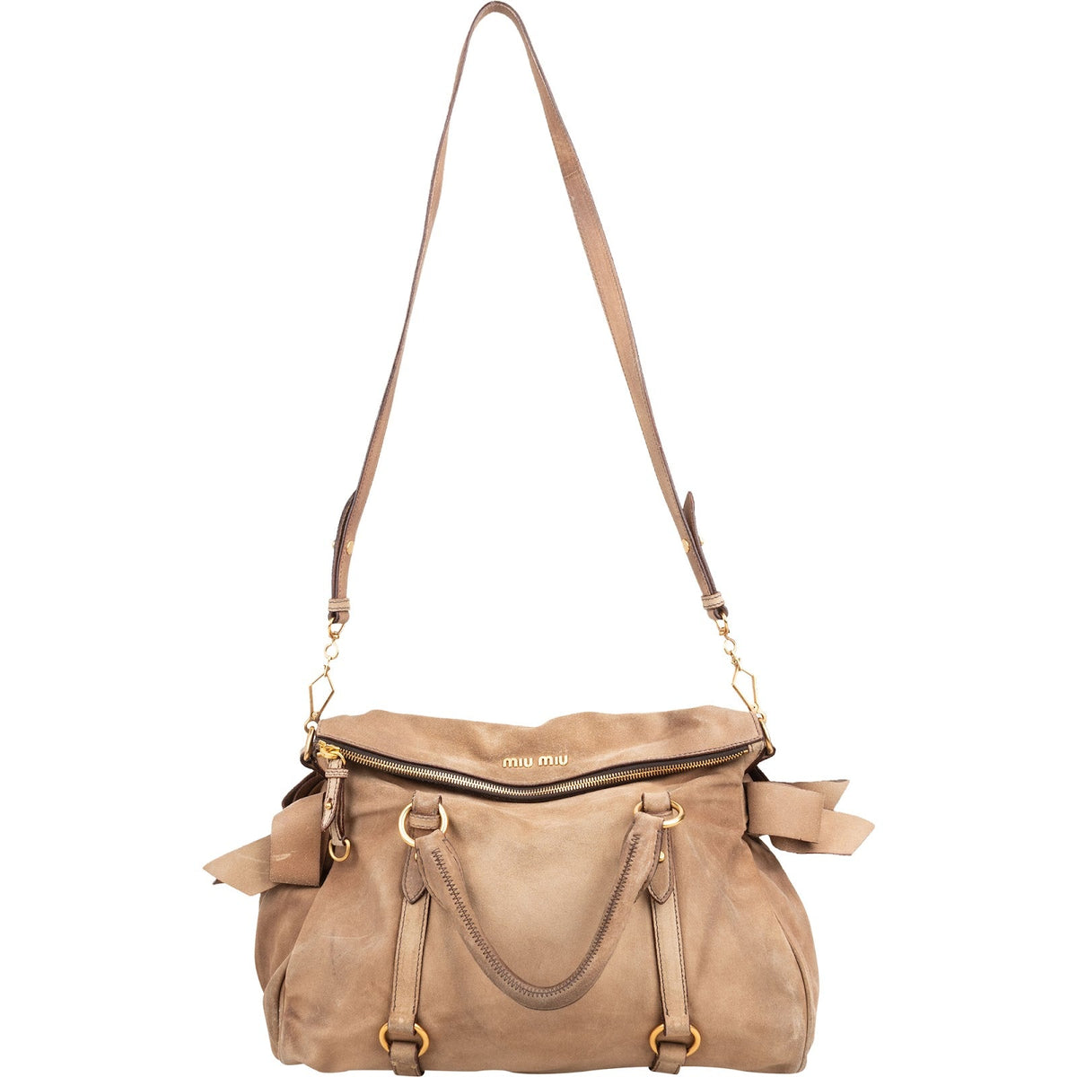 Miu Miu bruine suède Bow Satchel schoudertas