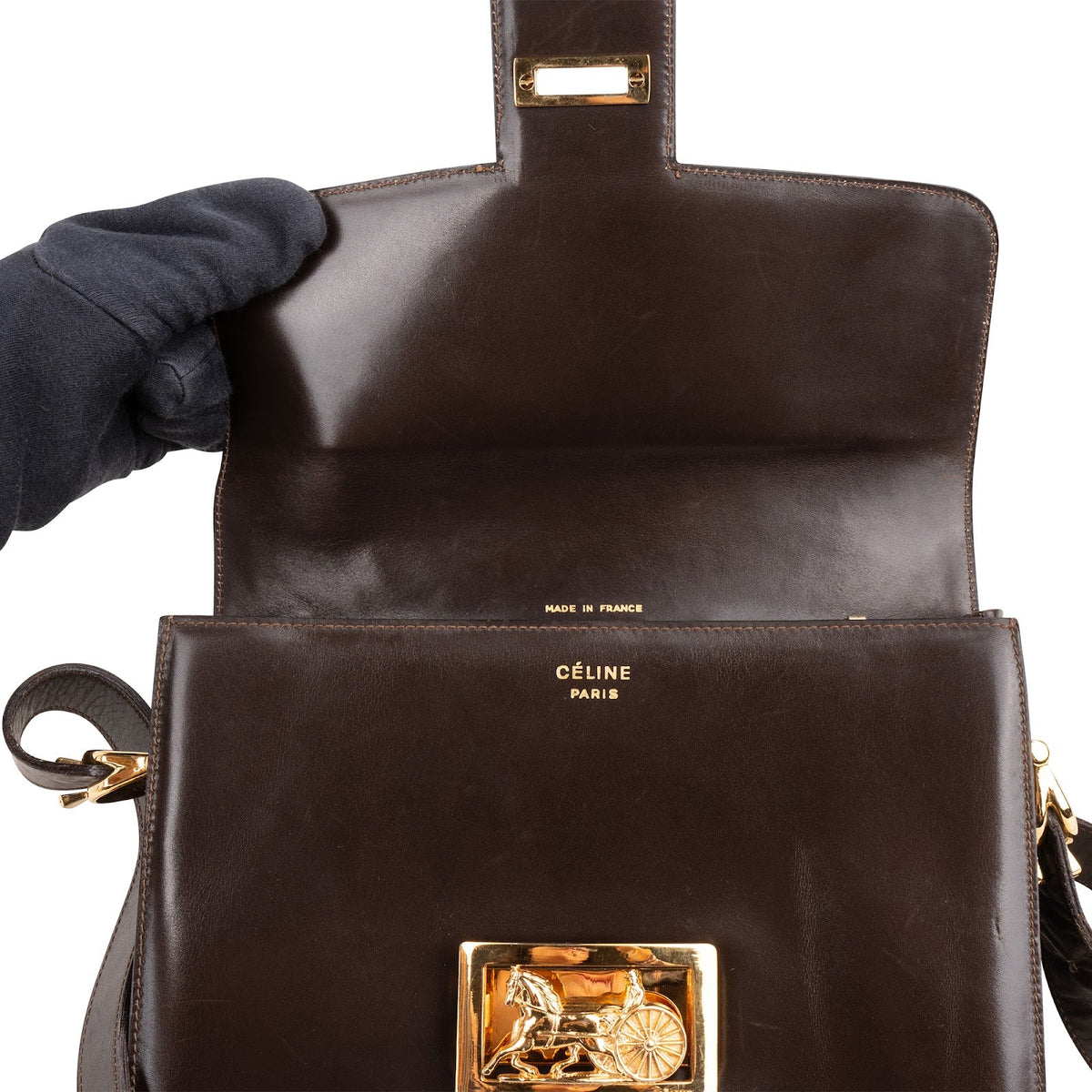 Celine Boxcalf Leder Horse Carriage Schultertasche, Bild 9 von 9
