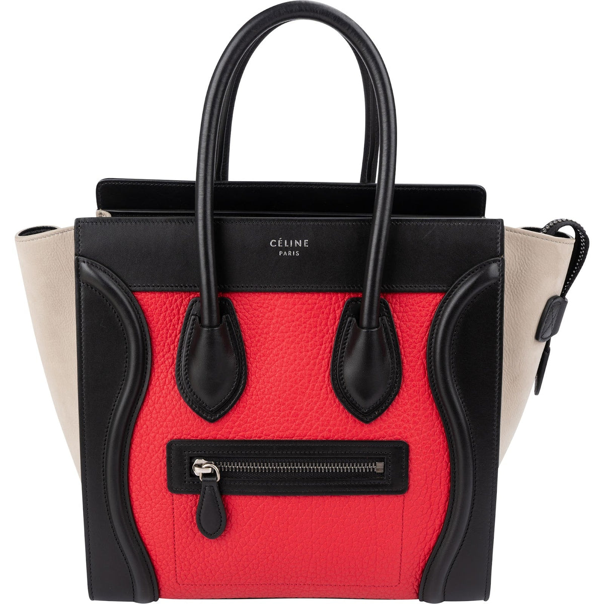Borsa a mano Céline Luggage in pelle di vitello martellata e liscia e camoscio, tricolore