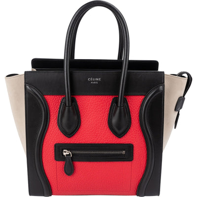 Céline Tricolor Grained Smooth Calfskin Suede Luggage Handbag