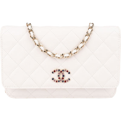 Chanel Quilted Caviar Leather Jeweled CC Wallet On Chain Crossbody Bag