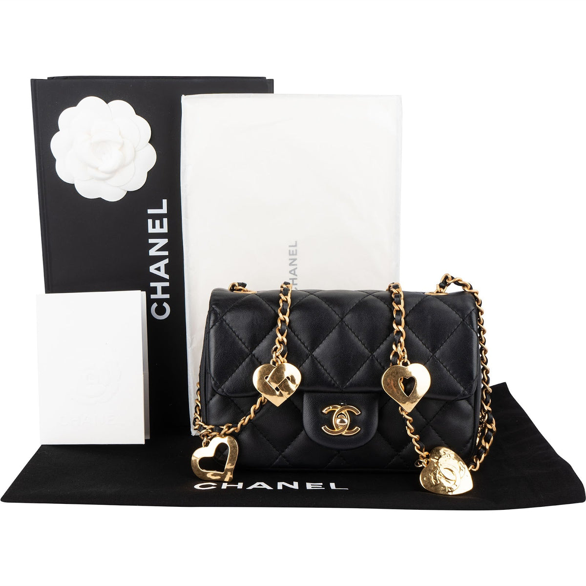 Chanel Quilted Lambskin Heart Charms Mini Rectangular Single Flap Crossbody Tas